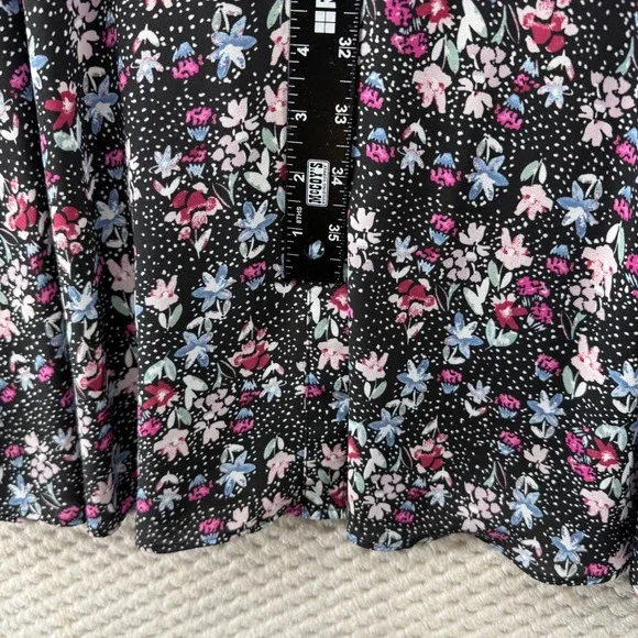 Nanette Lepore Shirt Dress Women 12 Black Floral Polka Dot Pleated Long Sleeve - Picture 7 of 9